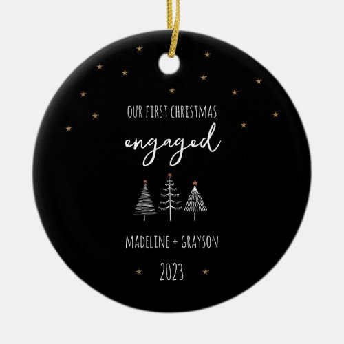Our First Christmas Engaged Simple Modern Ceramic Ornament