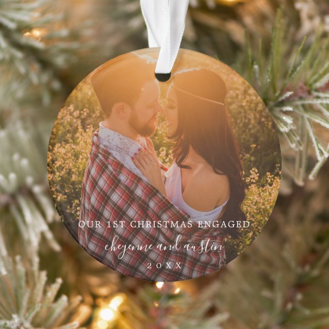 Our First Christmas Engaged Simple Photo Ornament (Tree)