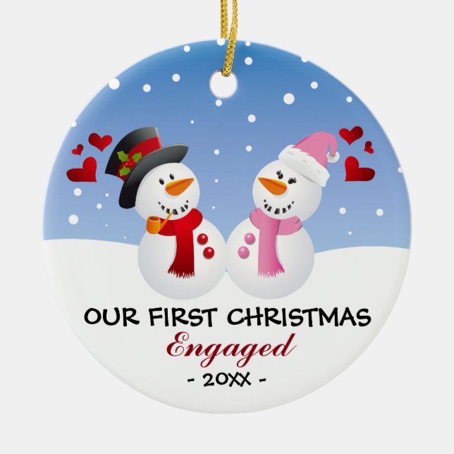 Our first Christmas engaged snowman ornament (Front)