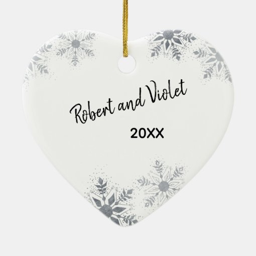 Our First Christmas Engaged w. Your Photo - Heart Ceramic Ornament | Zazzle