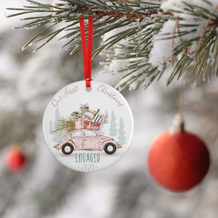 Our First Christmas Engaged Watercolor Car Ceramic Ornament