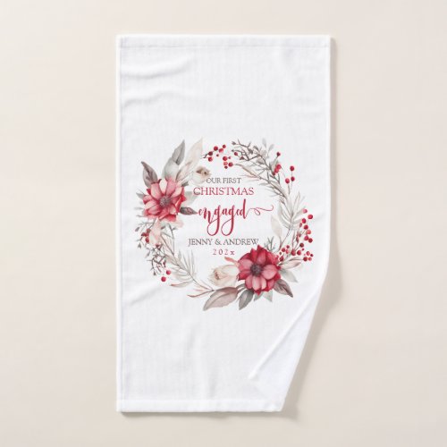 Our first Christmas Engaged wreath Hand Towel