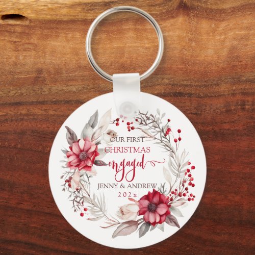 Our first Christmas Engaged wreath Keychain