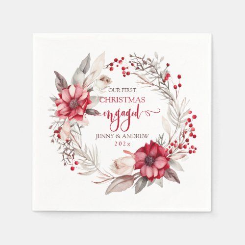 Our first Christmas Engaged wreath Napkins