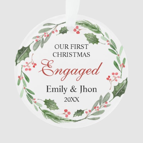 Our First Christmas Engaged wreath ornament