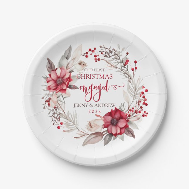 Our first Christmas Engaged wreath Paper Plates (Front)