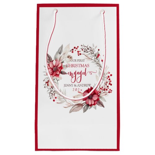 Our first Christmas Engaged wreath Small Gift Bag