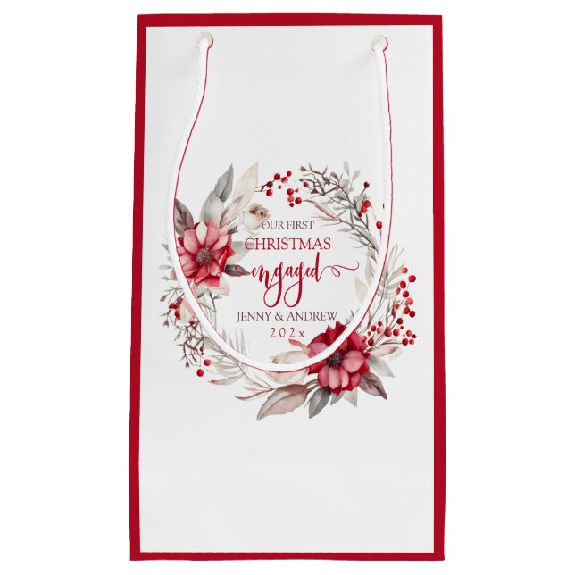 Our first Christmas Engaged wreath Small Gift Bag (Front)