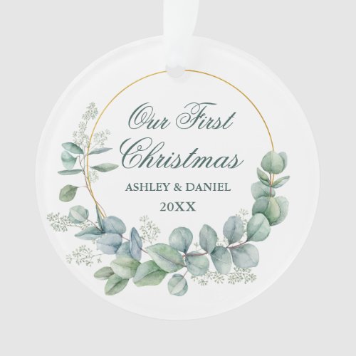 Our First Christmas Eucalyptus Leaves Green Ornament