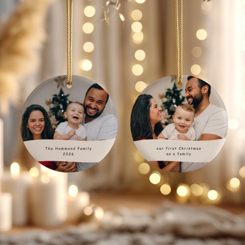 Our First Christmas Family | 2 Photo Personalized Ceramic Ornament