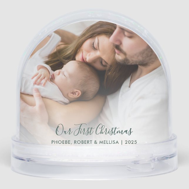 Our First Christmas Family and Baby Photos Custom Snow Globe (Back)