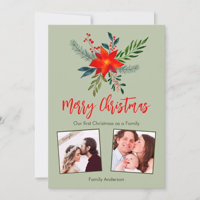 Our First Christmas Family, Custom Photo  Holiday Card (Front)