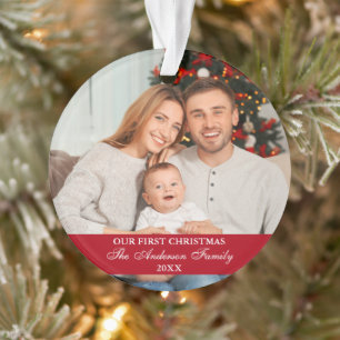 Our First Christmas Family Photo Red Ornament