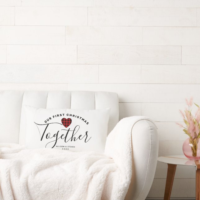 Our First Christmas Farmhouse Couples Personalized Lumbar Pillow (Couch)