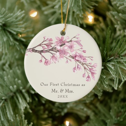 Our First Christmas Floral Elegant Newlywed Ceramic Ornament