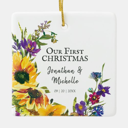 Our First Christmas Floral Inspirational Quote Ceramic Ornament