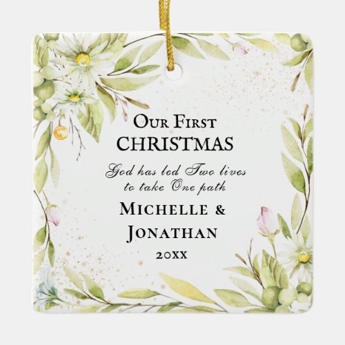 Our First Christmas Floral Inspirational Quote Ceramic Ornament