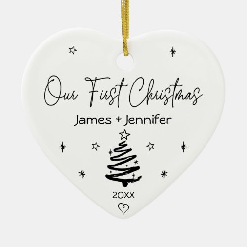 Our First Christmas For Couple Custom Name  Photo Ceramic Ornament