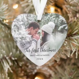 Our First Christmas Front and Back Photo Heart Ornament