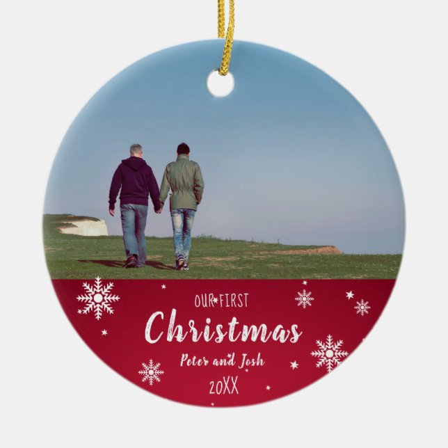 Our First Christmas gay couple Ceramic Ornament (Front)