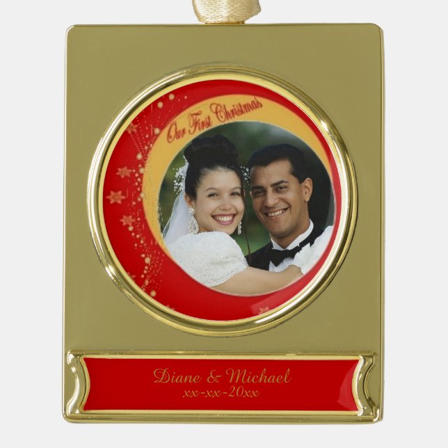 Our First Christmas Gold Plated Banner Ornament (Front)