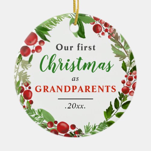 Our First Christmas  Grandparents Baby Photo Ceramic Ornament