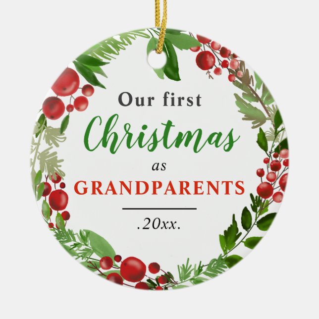 Our First Christmas | Grandparents Baby Photo Ceramic Ornament (Front)
