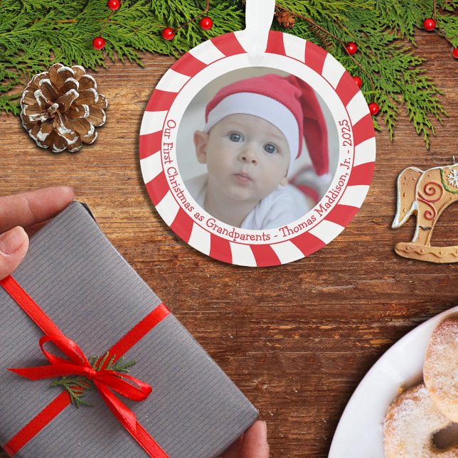 Our First Christmas Grandparents Candy Cane Photo Ornament (Creator Uploaded)