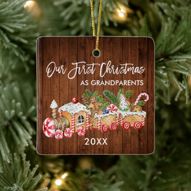 Our First Christmas Grandparents Gingerbread Train Ceramic Ornament (Tree)