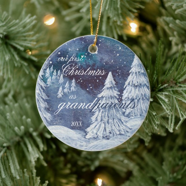 Our First Christmas Grandparents hand painted year Ceramic Ornament (Tree)