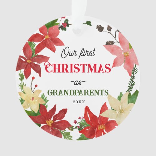 Our First Christmas Grandparents Poinsettia Wreath Ornament
