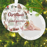Our First Christmas Grandparents Vintage Photo Ornament<br><div class="desc">The perfect way to celebrate your first Christmas as grandparents with this vintage holiday photo ornament. Designed by Thisisnotme©</div>