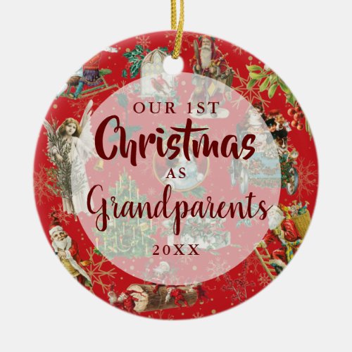 Our First Christmas Grandparents Vintage Red Photo Ceramic Ornament