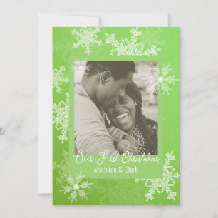 Our First Christmas Green Snowflakes Minimalist  Holiday Card