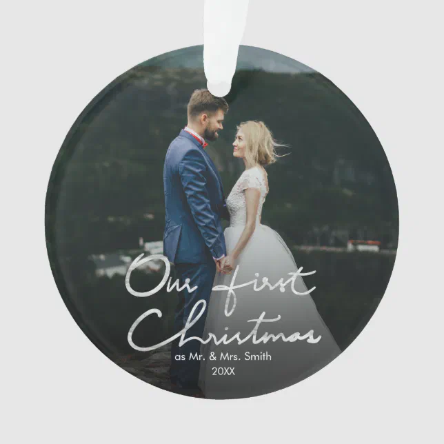 Our First Christmas Hand Lettered Christmas Ornament | Zazzle
