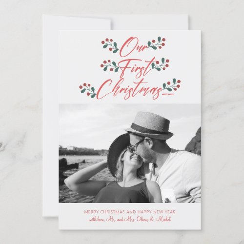 Our First Christmas Hand Lettered Newlywed Photo Holiday Card