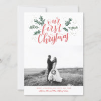 Our First Christmas Hand-lettered Newlywed Photo Holiday Card