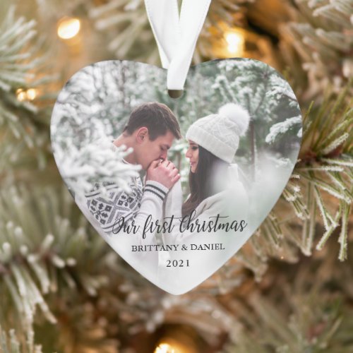 Our First Christmas Heart Couple Photo Ornament