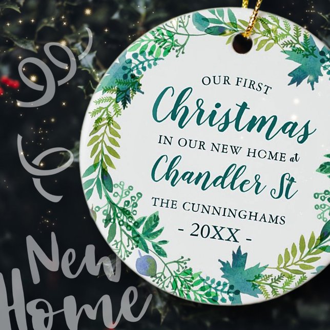 Our First Christmas in New Home Christmas Wreath Ceramic Ornament (Creator Uploaded)