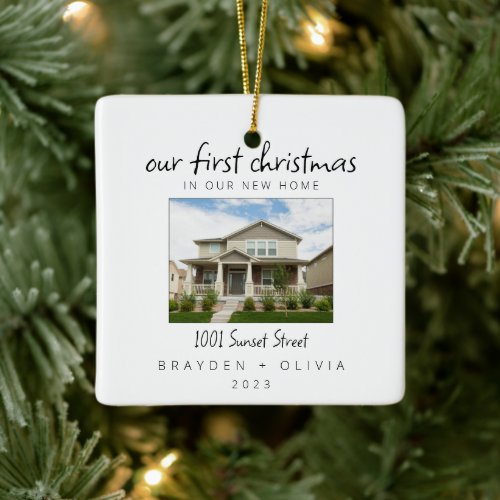 Our First Christmas In New Home Photo Minimalist  Ceramic Ornament