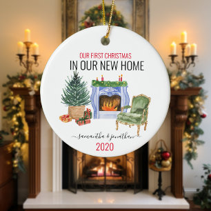 Our First Christmas In New Home Watercolor Ceramic Ornament