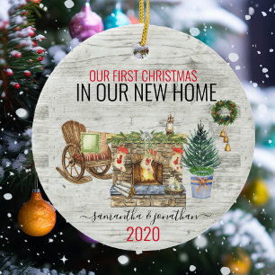 Our First Christmas In New Home Watercolor Ceramic Ornament
