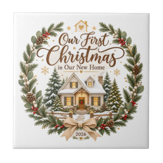 Our First Christmas in Our New Home 2026 Ornament Ceramic Tile