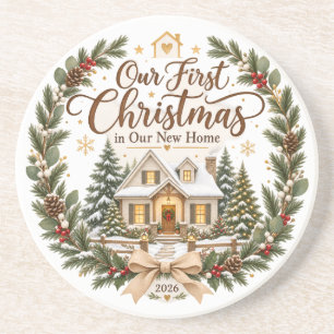 Our First Christmas in Our New Home 2026 Ornament Coaster