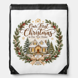 Our First Christmas in Our New Home 2026 Ornament Drawstring Bag