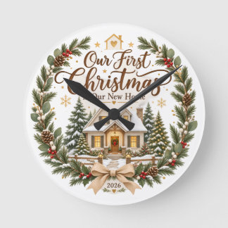 Our First Christmas in Our New Home 2026 Ornament Round Clock