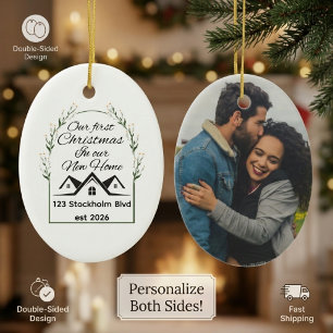 Our First Christmas in Our New Home Address Ceramic Ornament