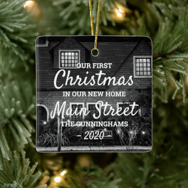 Our First Christmas in our New Home Custom Photo Ceramic Ornament (Tree)