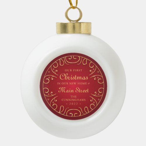 Our First Christmas in our New Home Faux Gold Ceramic Ball Christmas Ornament