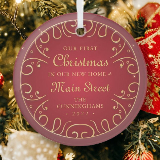 Our First Christmas in our New Home Faux Gold Glass Ornament (Creator Uploaded)